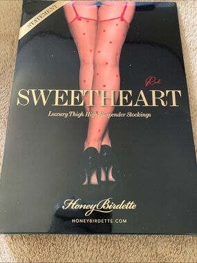 Honey Birdette Sweetheart Red Luxury Thigh High Suspender Stockings
